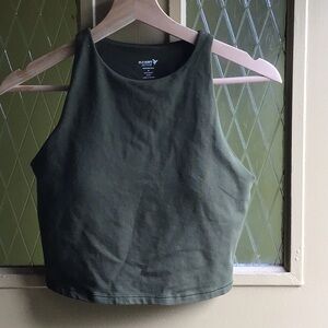 Old Navy Active Light Support PowerChill Longline Sports Bra Go-Dry Dark Green